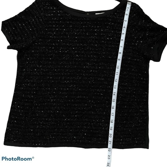 LOFT Black Shimmer Stripe Top | M - Picture 3 of 7